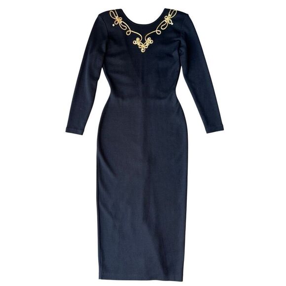 Vintage 1980’s Fusion Wool Blend Plunging V-Back Maxi Sweater Dress - Picture 3 of 14